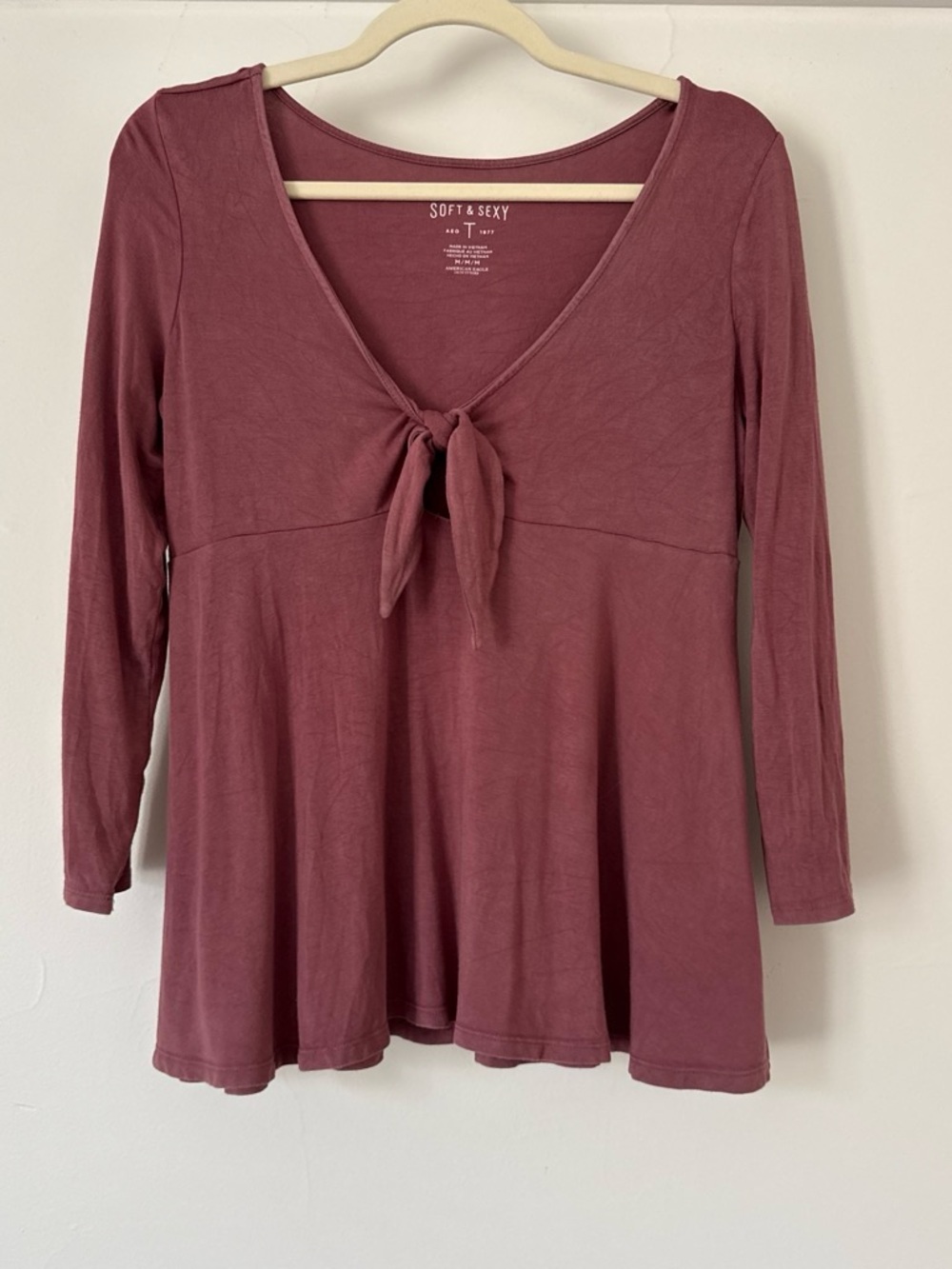 American Eagle Outfitters Dusty Rose Tie-Front Long Sleeve Tunic